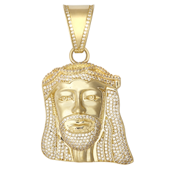 9ct Yellow Gold Large Cz Jesus Head Pendant