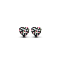 9ct Yellow Gold Multicolour Crystal & Black Heart Stud Earrings