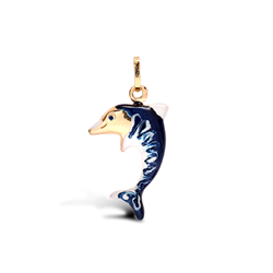 9ct YG Blue Enamelled Dolphin Hollow Charm Pendant