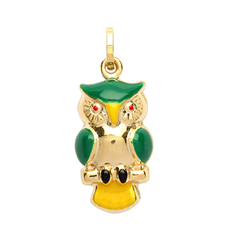 9ct Yellow Gold Enamelled Owl Hollow Charm Pendant