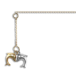 9ct YG & Rhodium Double Dolphin Drop Anklet