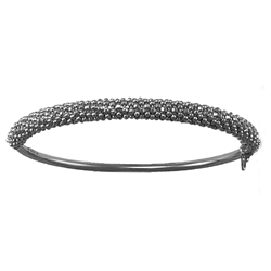 Sterling Silver Disco Bead Bangle - Black Plated