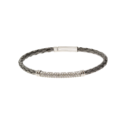 Black Thin Woven Bracelet Cz Block 925