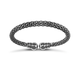 Black Rhodium Plated Silver Mesh Torque Style Bangle