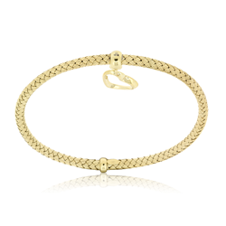 Yellow Gold Plated Silver Weave Bangle With Heart