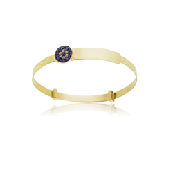 9ct Yellow Gold Cz & Blue Evil Eye Expandable Baby Bangle