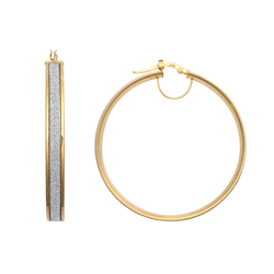 9ct Yellow Gold Glitter 40mm Hoop Earrings
