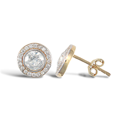 9ct Yellow Gold Round CZ Halo Stud Earrings