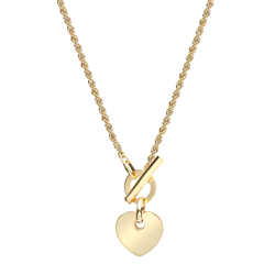 9ct YG Heart T Bar Ladies Necklace
