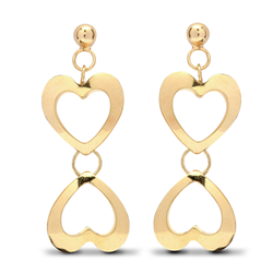 9ct Yellow Gold Fancy Double Heart Drop Earrings