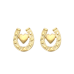 9ct Yellow Gold Horseshoe with Heart Stud Earrings