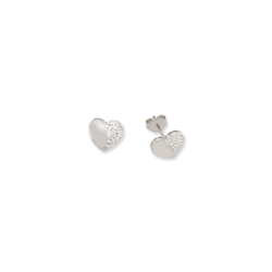 9ct WG Half CZ and Half Plain Heart Stud Earrings