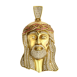 18ct Yellow Gold Diamond Jesus Head Pendant