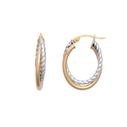 9ct Gold Two Tone Oval Hoop Earrings