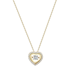 9ct YG Dancing Stone Cz Heart Pendant & Chain
