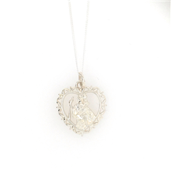 Sterling Silver Elaborate Heart St. Christopher Pendant