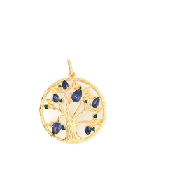 18ct Gold Plated Sterling Silver Cz + Enamel Tree Of Life Pendant