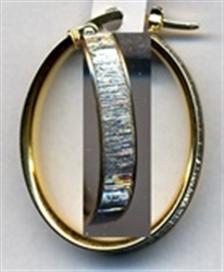 9CT GOLD LINEAR GLITTER OVAL HOOP