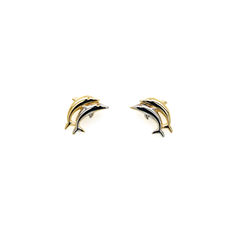9ct Yellow & White Gold Double Dolphin Stud Earrings.