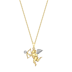9ct YG Cz Cupid With Bow And Arrow Pendant With Chain