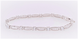 Silver Rhodium Plated Round & Baguette CZ Ladies Bracelet 7.5