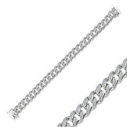 Silver Rhodium Plated CZ Curb Gents Bracelet 8.5