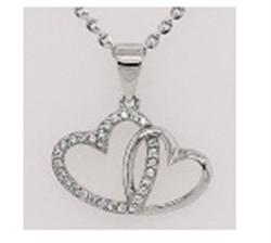 Sterling Silver CZ Double Heart Pendant