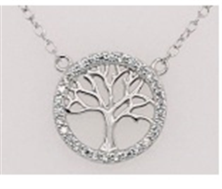 Sterling Silver CZ Tree of Life Necklace