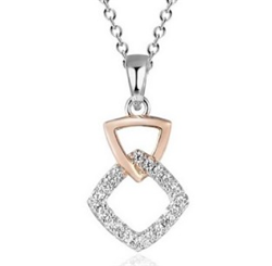 Sterling Silver Two Tone Plated Cz Pendant With Chain