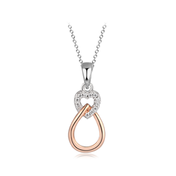 Sterling Silver Two Tone Plated Cz Heart Pendant With Chain