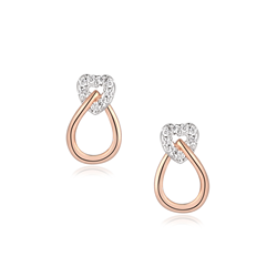 Sterling Silver Two Tone Plated Cz Heart Earrings