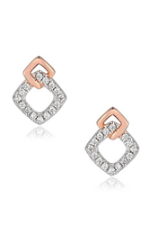Sterling Silver Two Tone Plated Cz Square Earrings