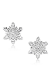 Sterling Silver Rhodium Plated Cz Floral Earrings