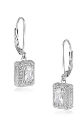 Sterling Silver Rhodium Plated Cz Halo Earrings