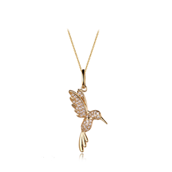 Sterling Silver Gold Plated Cz Hummingbird Pendant With Chain