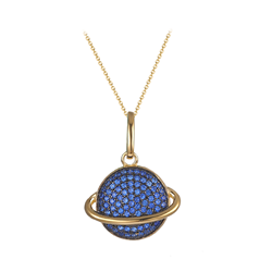 Sterling Silver Gold Plated Blue Cz Planet Pendant With Chain