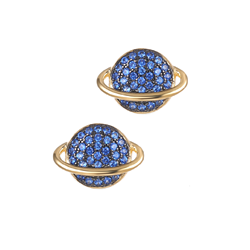 Sterling Silver Gold Plated Blue Cz Planet Earrings