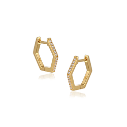 Sterling Silver Gold Plated Cz Geometric Hoops
