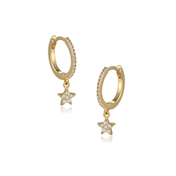 Sterling Silver Gold Plated Star Cz Drop Hoops