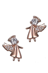 Sterling Silver Rose Gold Plated Cz Angel Earrings