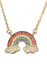 Sterling Silver Gold Plated Cz Rainbow Necklace - 24