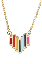 Sterling Silver Gold Plated Staggered Rainbow Enamel Heart Necklace