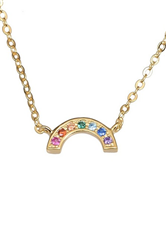 Sterling Silver Gold Plated Cz Rainbow Necklace - 24