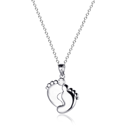 Sterling Silver CZ Footprints Pendant + Chain