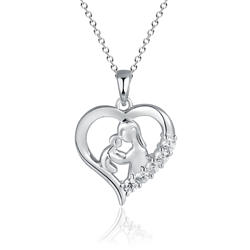 Sterling Silver CZ Mother & Child Pendant + Chain