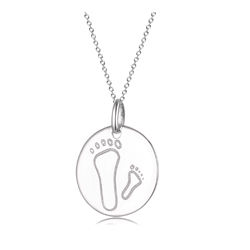 Sterling Silver Circle Sentiment Pendant + Chain - when you saw only one set of footprints it was then that I carried you (on front)