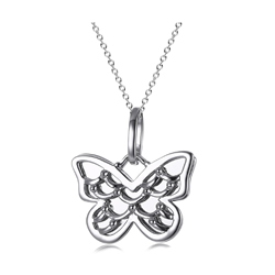 Sterling Silver Butterfly Sentiment Pendant + Chain - your first breath took mine away (on front)