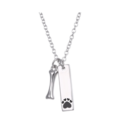 Sterling Silver Pet Sentiment Pendant + Chain - pets leave pawprints on our hearts (on reverse of rectangle)