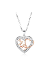 Sterling Silver Two Tone Cz MUM Pendant + Chain