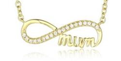 Sterling Silver Gold Plated Cz MUM Infinity Necklace